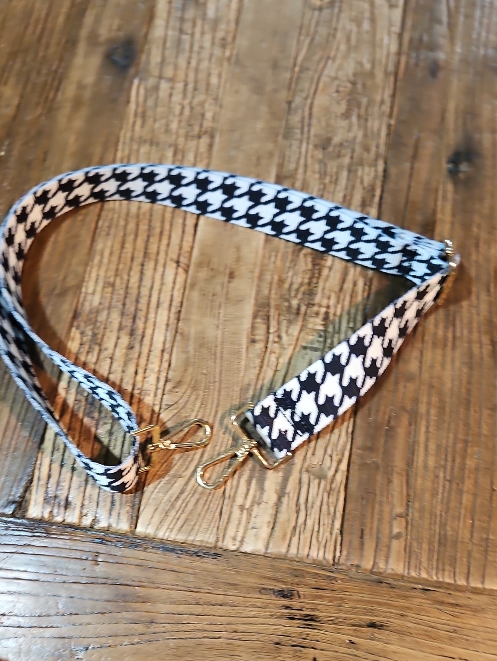 Canvas Adjustable Houndstooth Bag Strap with Gold Hardware - Black & White